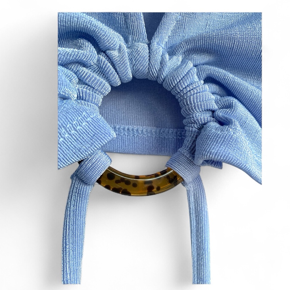 ALMOST FAMOUS Light Blue Long Sleeve Tie Front Tortoise Ring Crop Top Shirt - Picture 3 of 8